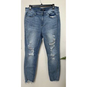Judy Blue Jeans Women's 15/32 Skinny Fit Distressed Blue Denim Raw Hem